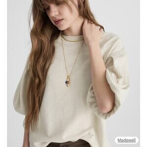 Madewell Puff-Sleeve Sweatshirt Tee in Heathered Natural Sz M NWT